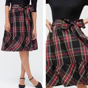 J. Crew Style # AG866 Red & Black Big-Bow Tie Waist Midi Skirt In Plaid Size 10